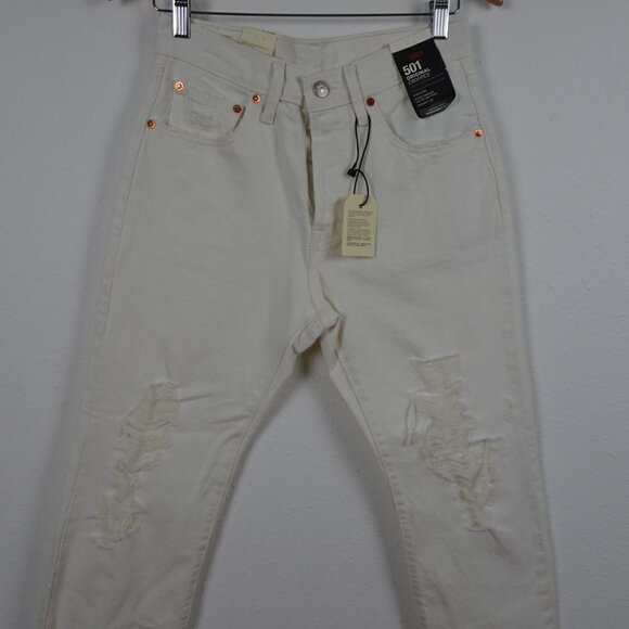 Levi's 501 Cropped Jeans Women's 27x26 White Denim Distressed Button Fly - Picture 4 of 13